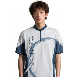 【Select White-Blue Zippered Short-Sleeve Polo Shirt】|IFSAS|White/Navy color-blocked design|Stand collar with raglan sleeves|Front zipper closure|Water-ink pattern and text print on front|Fire Safety Officer|Short-Sleeve Polo Special 【Select White-Blue Zippered Short-Sleeve Polo Shirt】|IFSAS|White/Navy color-blocked design|Stand collar with raglan sleeves|Front zipper closure|Water-ink pattern and text print on front|Fire Safety Officer|Short-Sleeve Polo Special